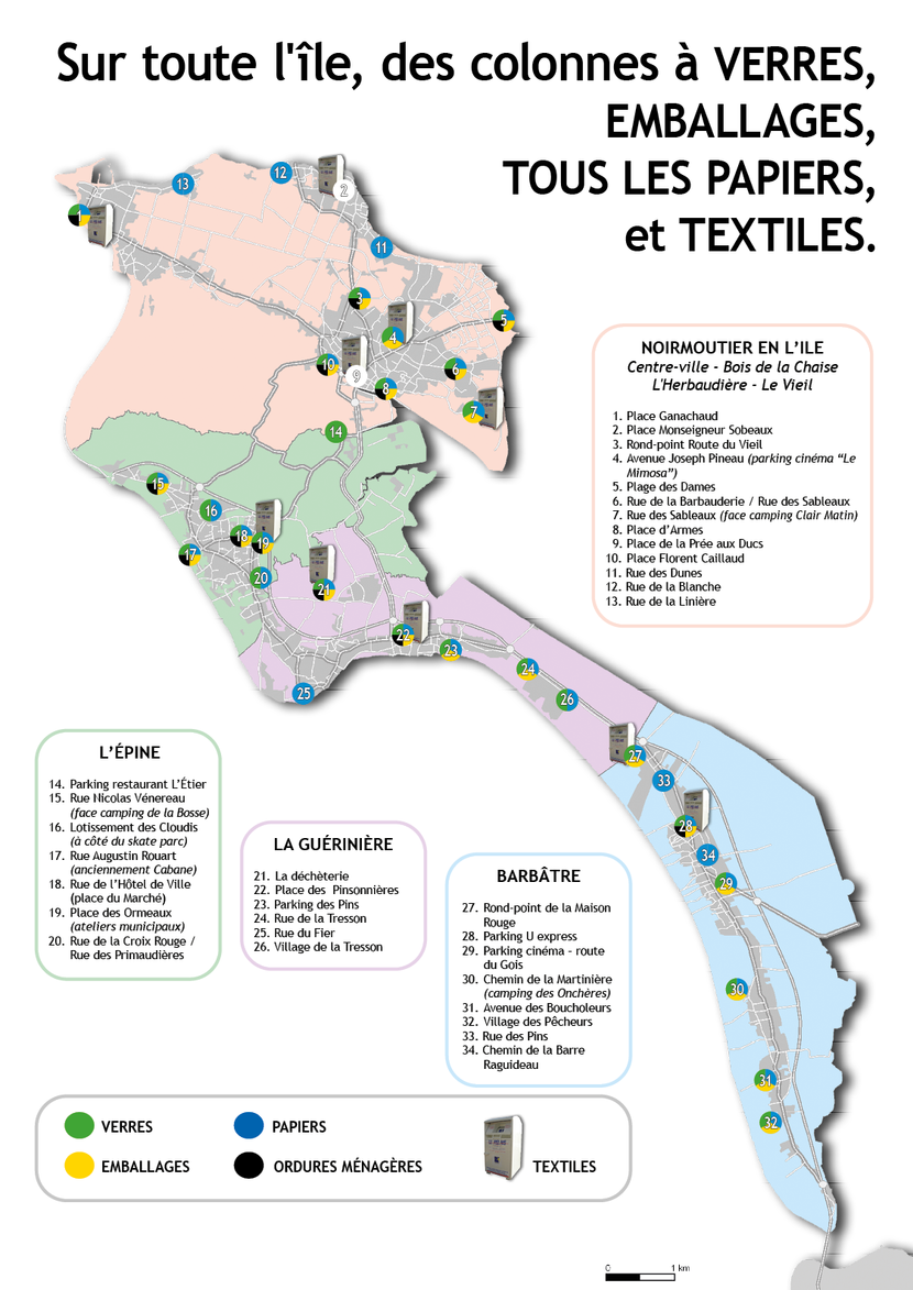 Carte des Points d'apports volontaires ile de Noirmoutier